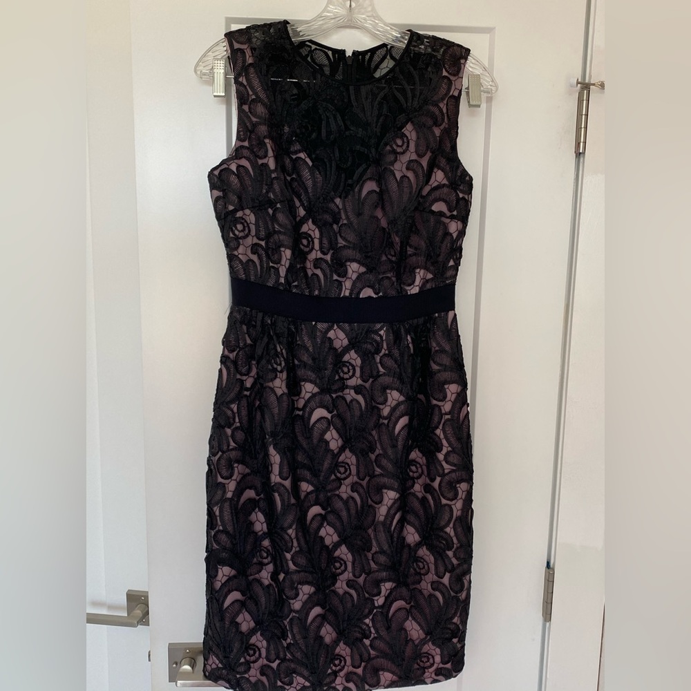 Carmen Marc Valvo couture Dress Pink with Black lace overlay Size 6